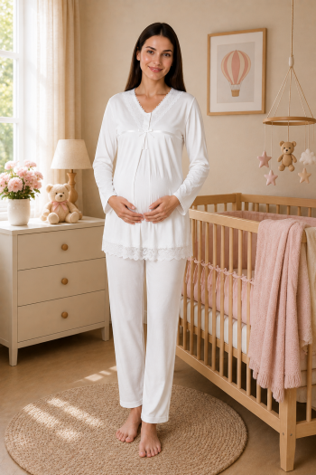 Effortt 4032 EKRU Dantelli Lohusa Pijama Takım